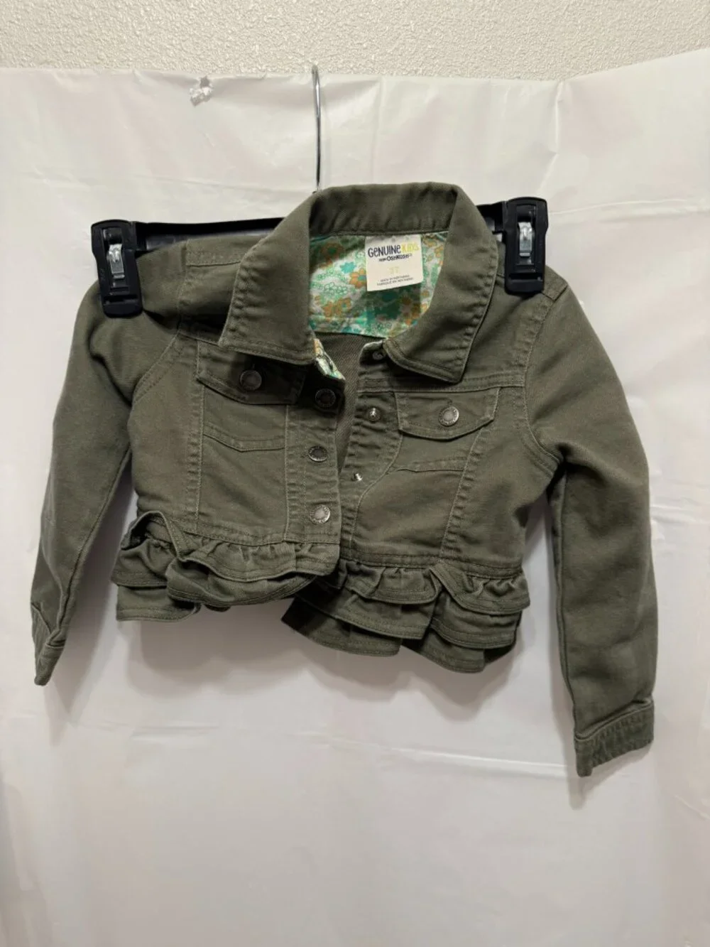 Genuine Kids OshKosh Olive Ruffle Utility Jacket 3T